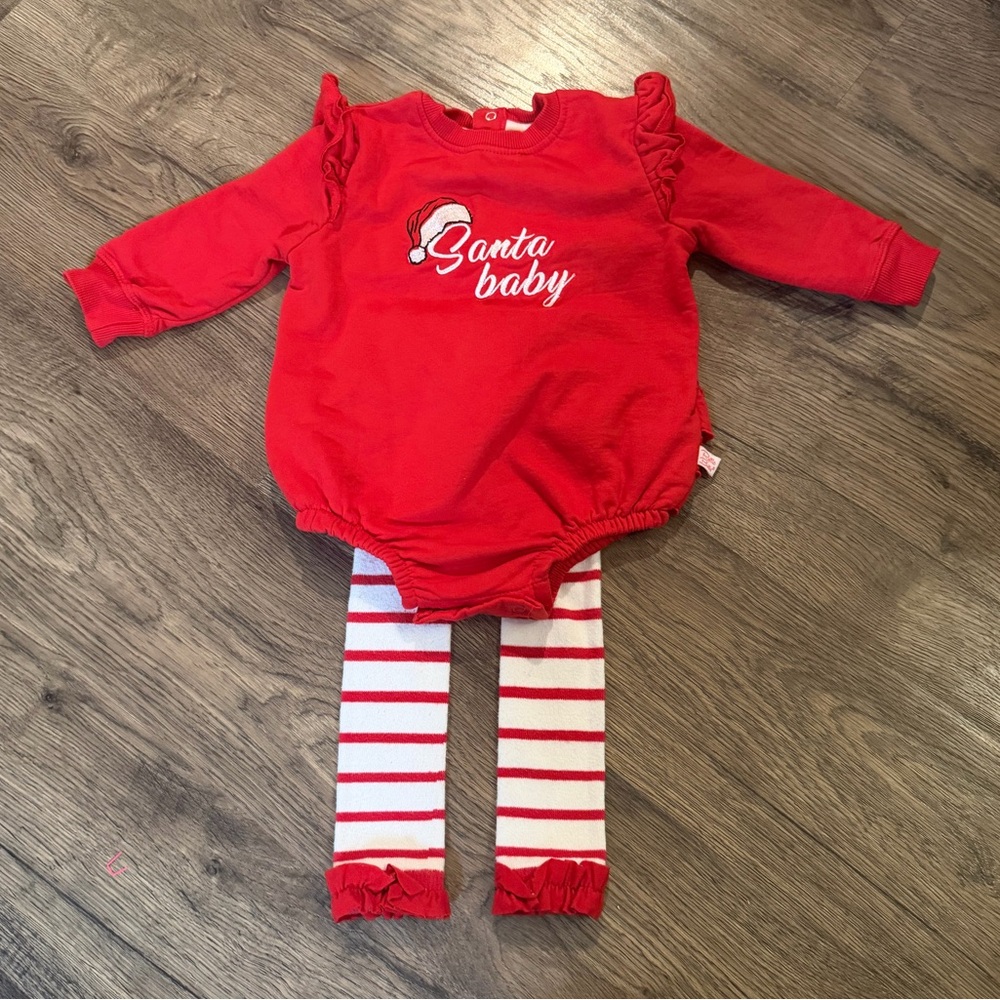 Ruffle Butts ‘Santa Baby' Romper with Striped Leggings